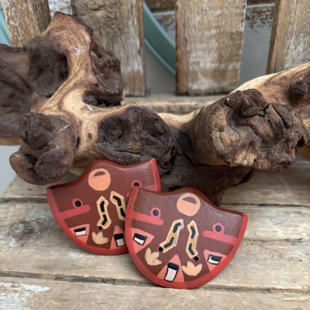 Vintage Aztec BOHO Wooden Post Earrings NEW!